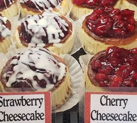 mini strawberry and cherry cheesecake at Kohnen&rsquo;s Country Bakery, Tehachapi, CA